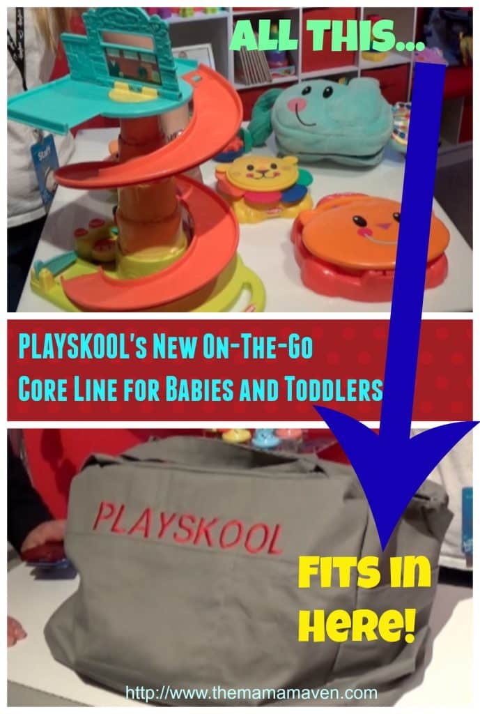 This is a baby toy game changer. All these PLAYSKOOL toys fold up into one diaper bag. #babies #toddlers #familytravel via @themamamaven