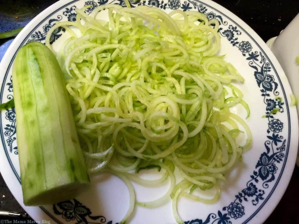 Spiralized Cucumber Salad with Grape Tomatoes | The Mama Maven Blog #spiral