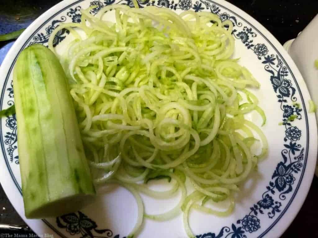 Spiralized Cucumber Salad with Grape Tomatoes | The Mama Maven Blog #spiral