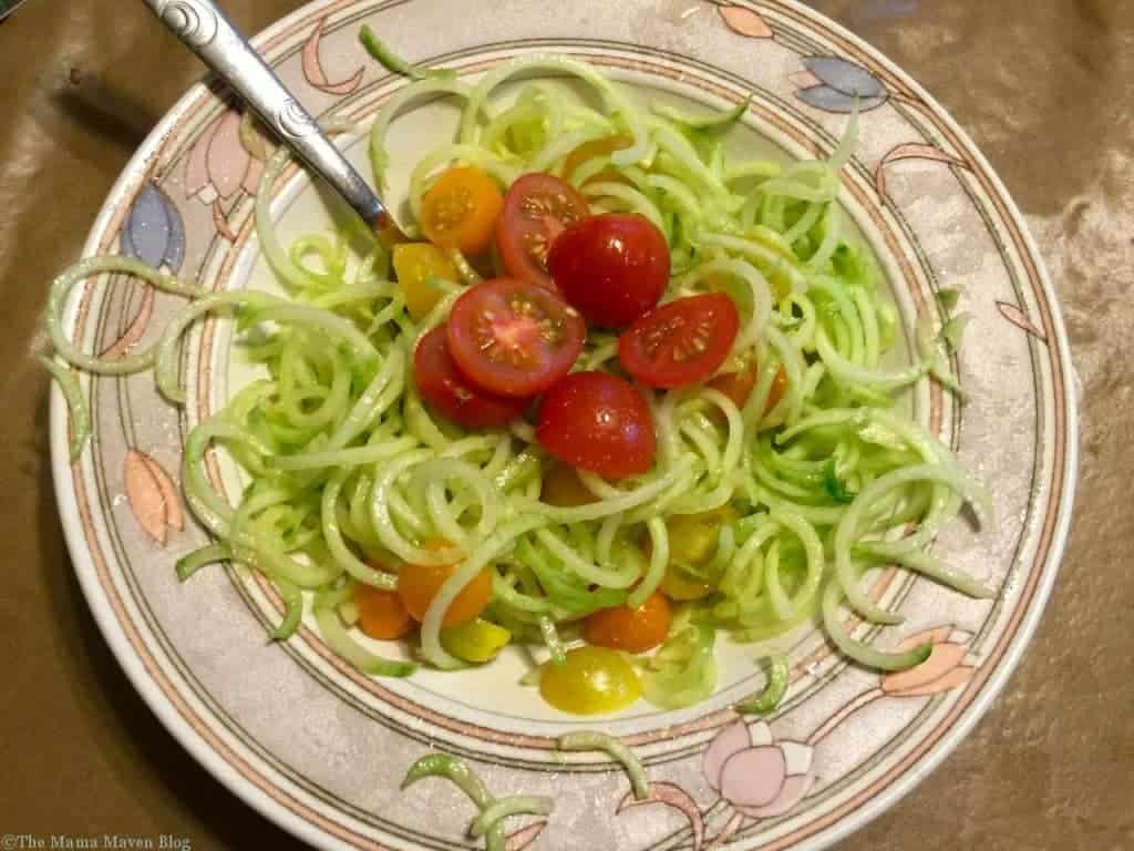 Spiralized Cucumber Salad with Grape Tomatoes | The Mama Maven Blog #spiral