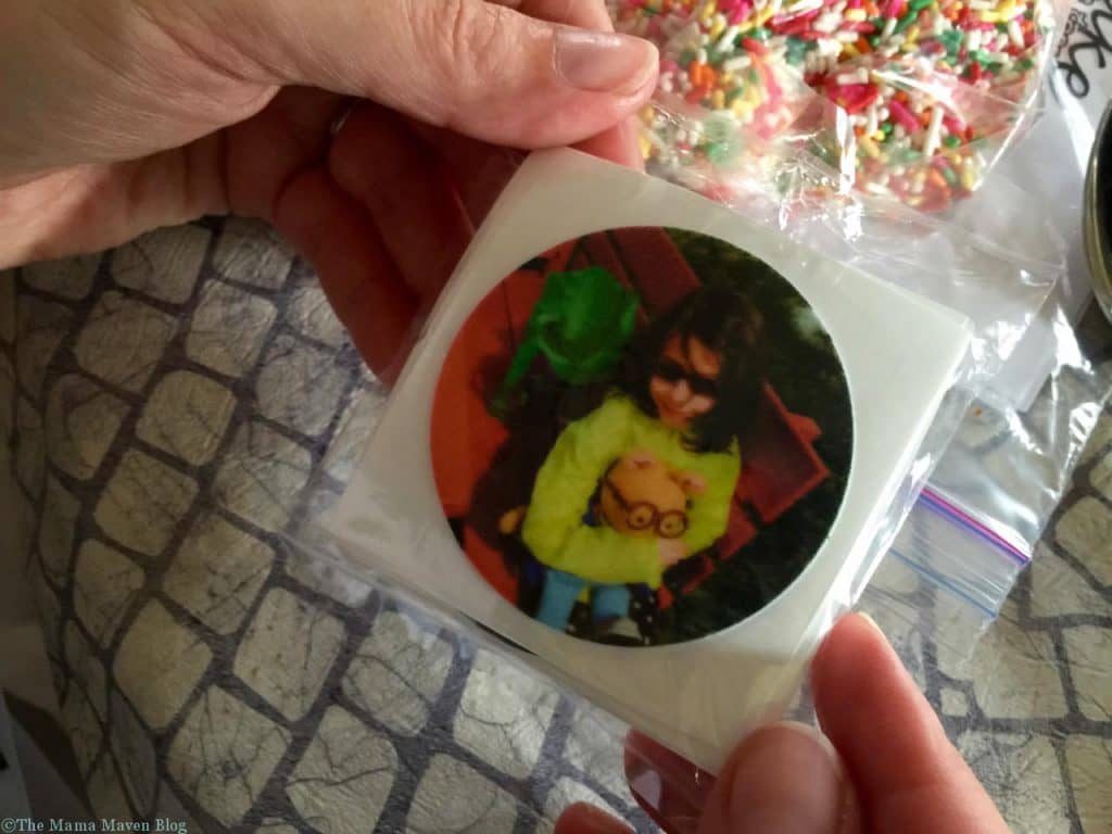 My daughter on an edible sticker! Topper: YouCake.com, cupcakes from Duncan Hines via @PeapodDelivers Grocery Delivery (and Dinner Parties) Made Easier With Peapod (+ $100 Giveaway) | The Mama Maven Blog @PeapodDelivers  