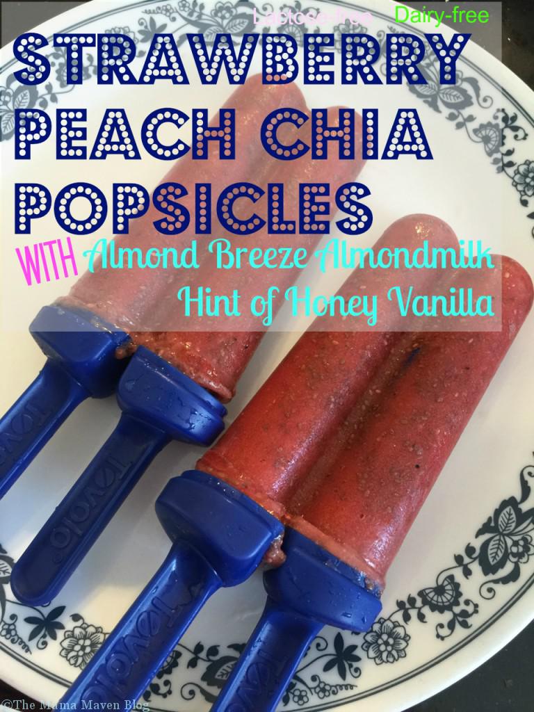 Strawberry Peach Chia Popsicles with Almond Breeze Hint of Honey Vanilla Almondmilk @almondbreezeus #ad |The Mama Maven @themamamaven