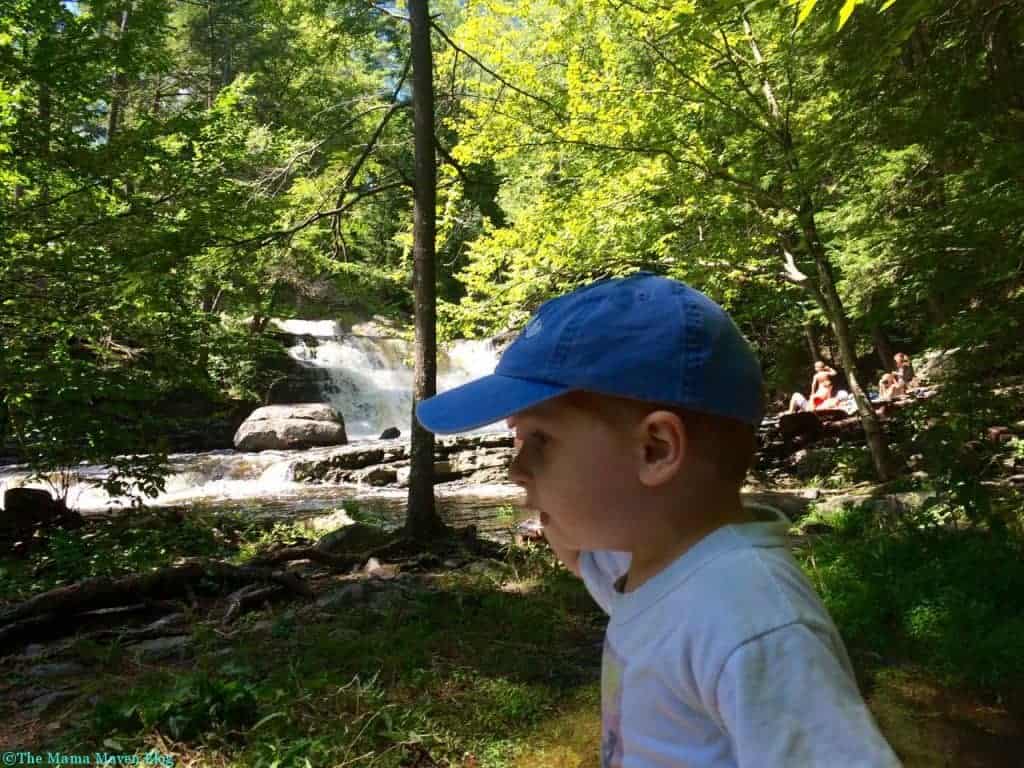 Hiking with Kids at Childs Park, The Poconos, PA @themamamaven  - Looking for something fun to do in the Poconos with kids? Check out George W. Childs Park in Dingmans Ferry, Pennsylvania, right in the heart of the Poconos. My husband's family has a house nearby and we go to this waterfall around once a year.