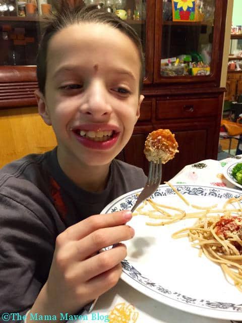 Picky Eater tastes the Beyond Beef Italian Meatballs and Spaghetti. The Beyond Meat Challenge: Can I fool My Family? (+ Giveaway) #AD @BeyondMeat #BeyondMeat #plantprotein #vegan #meatalternative #plantpowered