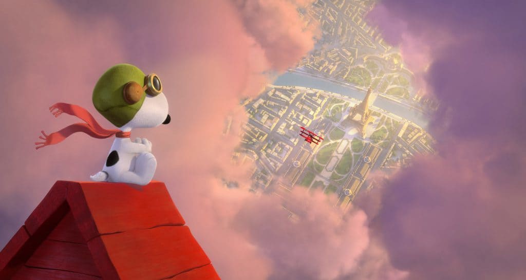 Snoopy takes to the skies over Paris, to battle his arch nemesis. Photo credit: Twentieth Century Fox & Peanuts Worldwide LLC