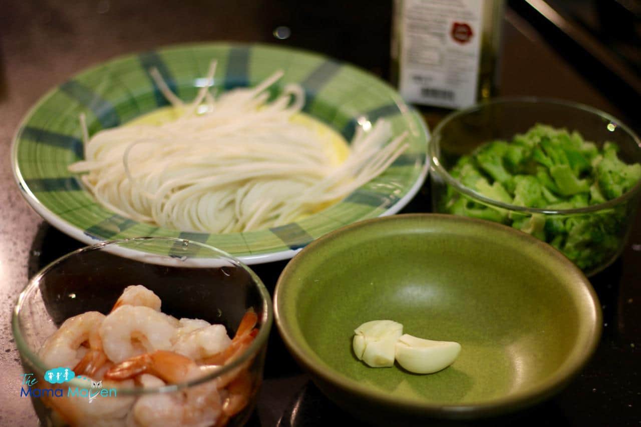 Shrimp & Broccoli over Rice Noodles (Gluten Free)