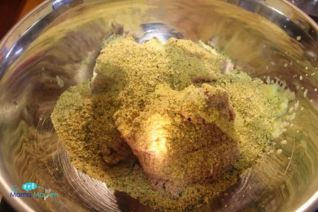 Making Turkey Zucchini Meatloaf Adding Breadcrumbs | The Mama Maven Blog