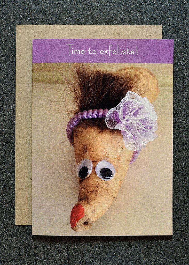 Wee The Veggies: Unique and Adorable Greeting Cards - Time to Exfoliate Card #AD | The Mama Maven Blog