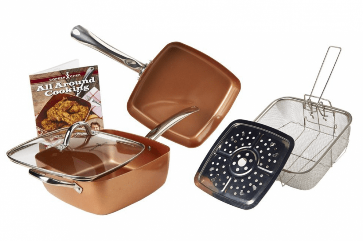 COPPER CHEF 9 1/2 DEEP DISH SQUARE PAN NON STICK 5 PC SET WITH COOK BOOK