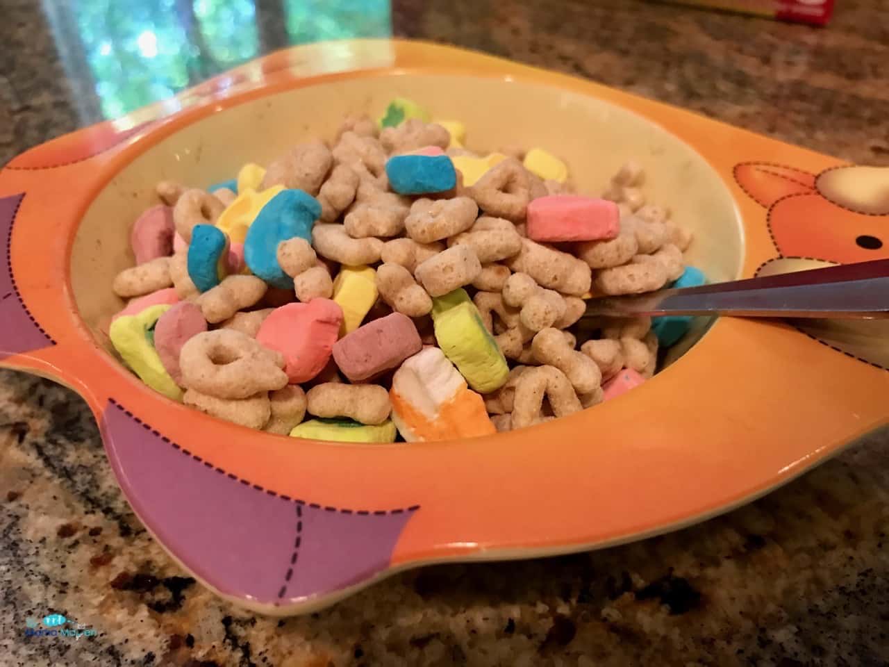 Enjoying Lucky Charms Cereal as our Weekend Breakfast Treat