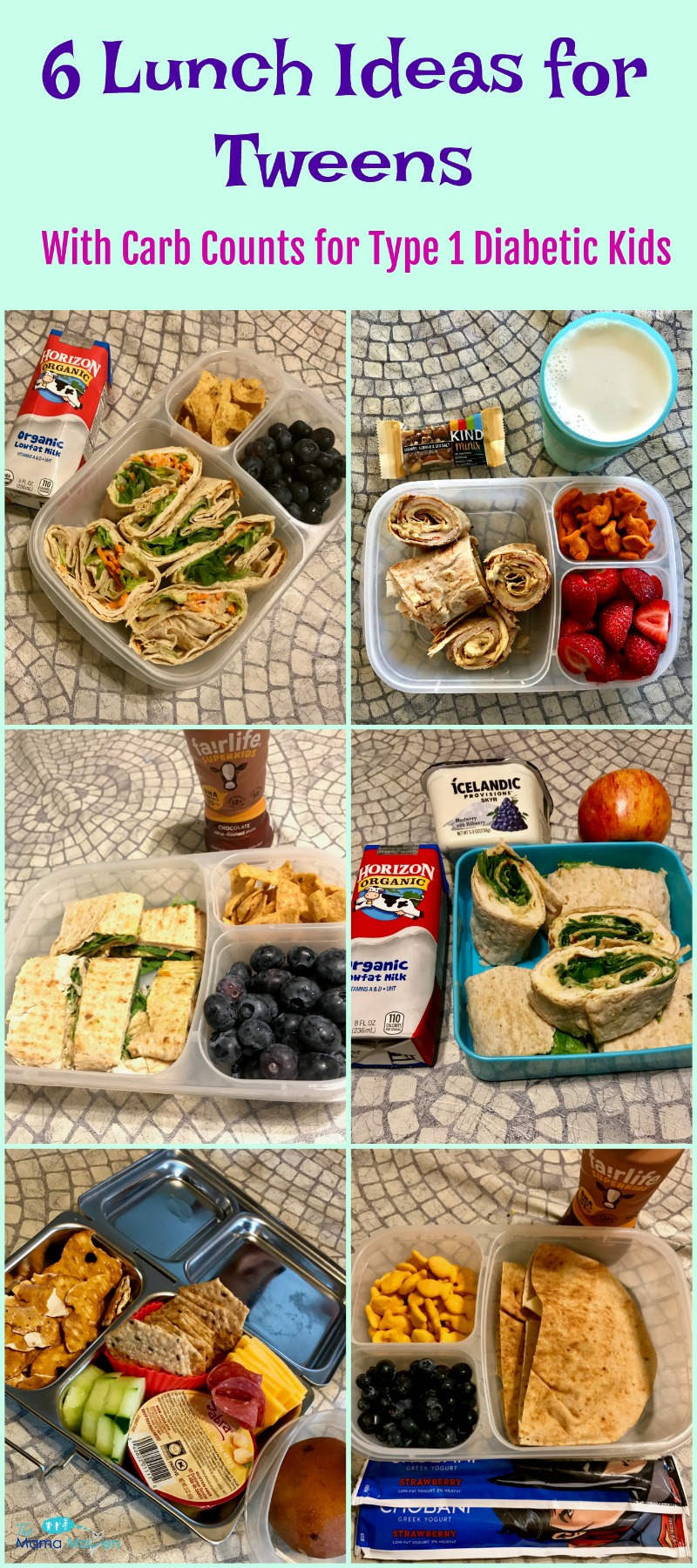 6 lunch ideas for tweens - with carb counts for type 1 diabetic kids