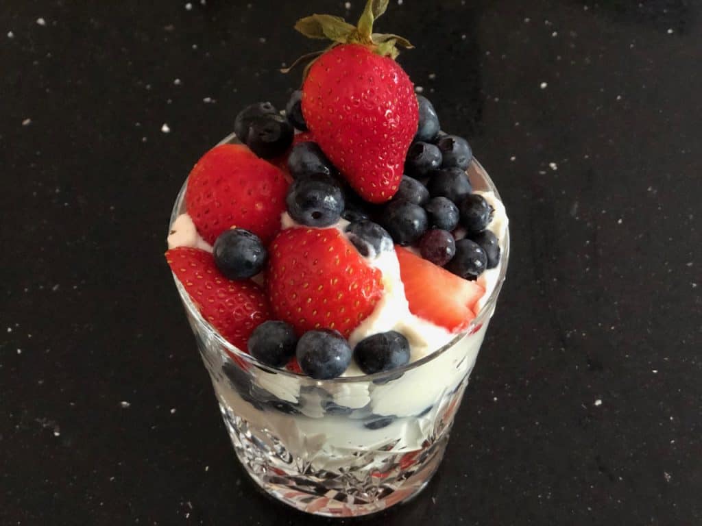 Lightened Up Red White and Blue Cheesecake Parfait | The Mama Maven Blog