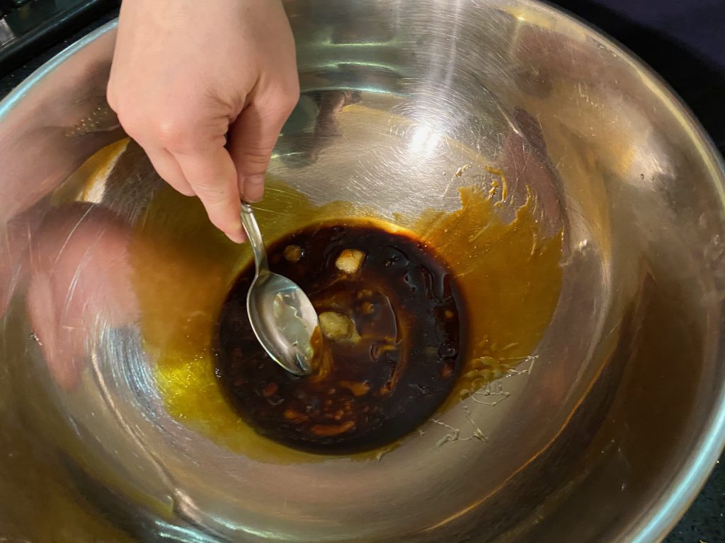 Mixing Air Fryer Honey Teriyaki Salmon | The Mama Maven Blog