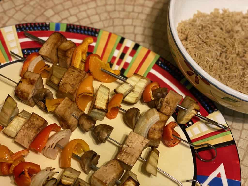 Tofu and Veggie Kabobs on plate