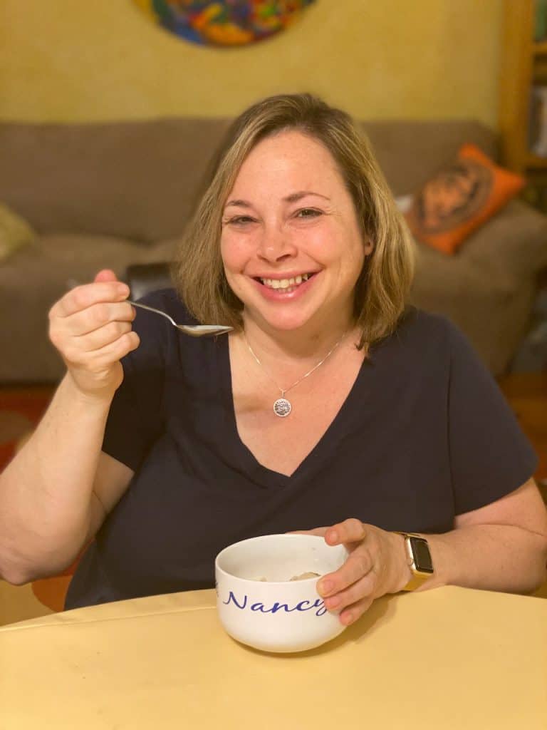 Holding ice cream bowl