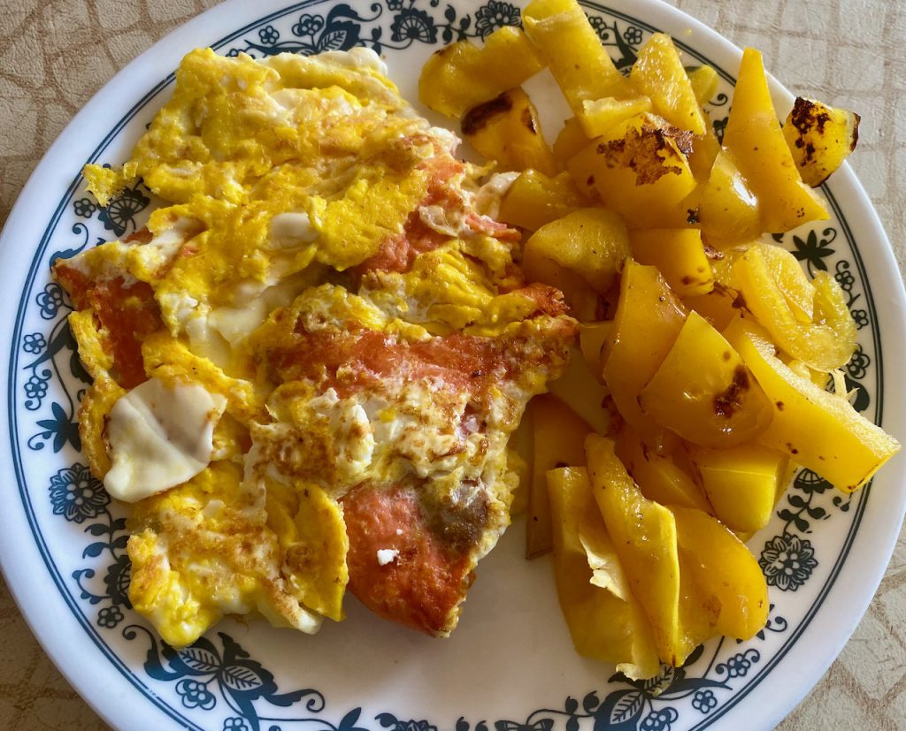 Lox Omelette and yellow peppers