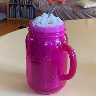 Lighter Coffee Frappe in big pink cup