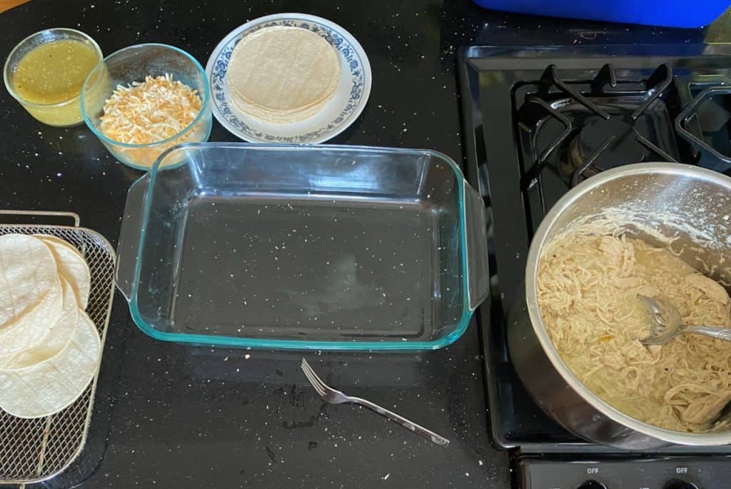 Gluten Free Chicken Enchiladas Suizas Station Set Up