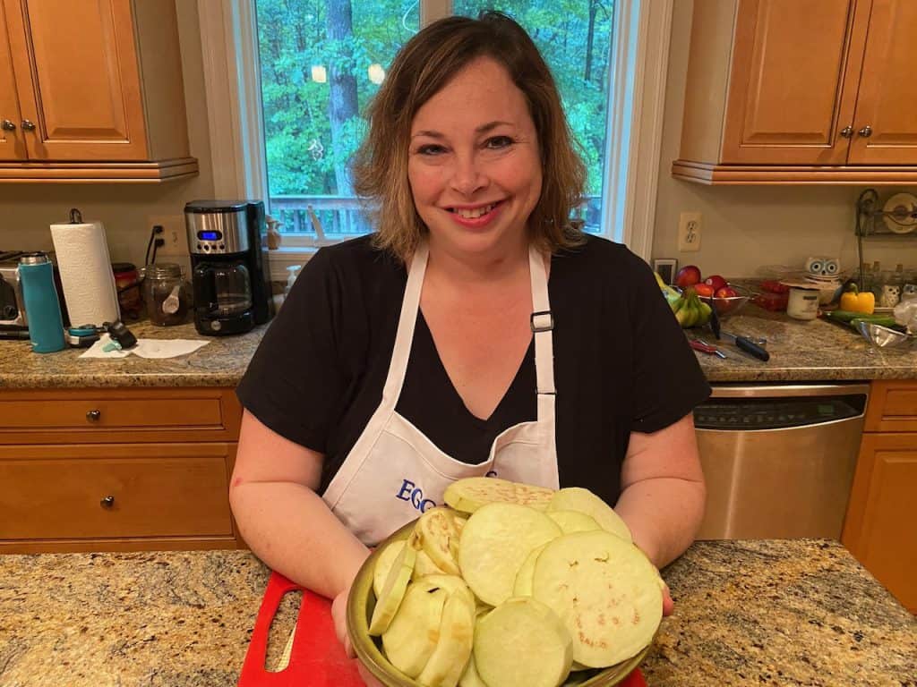 Nancy holding eggplant