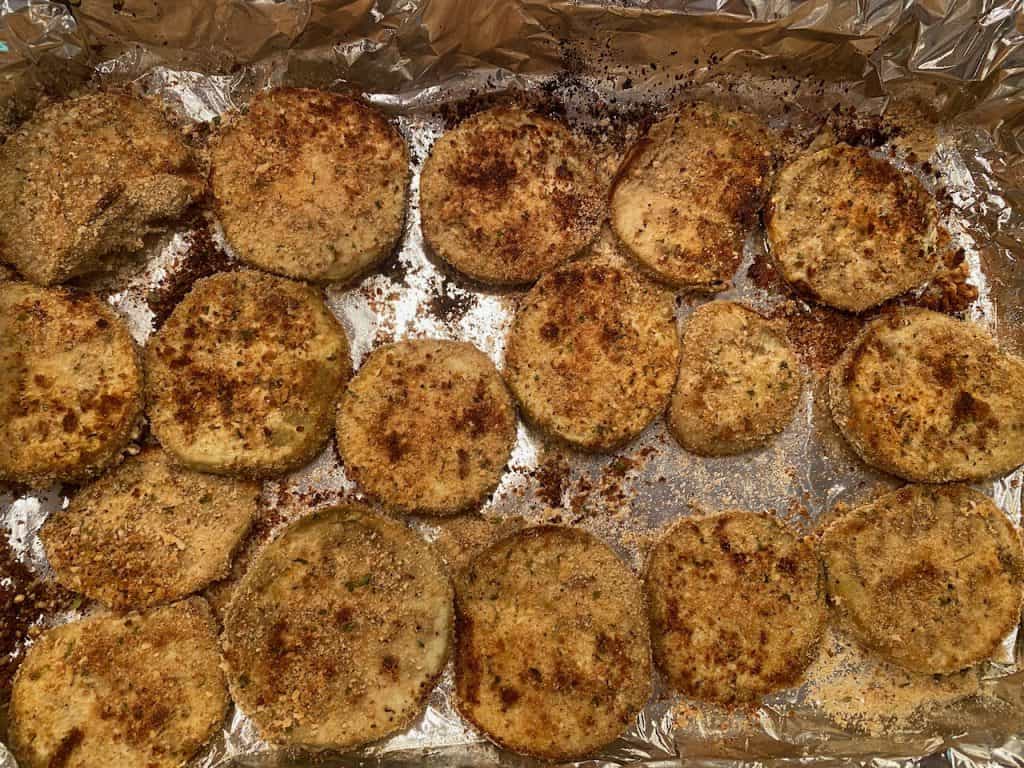 Cooked breaded eggplant