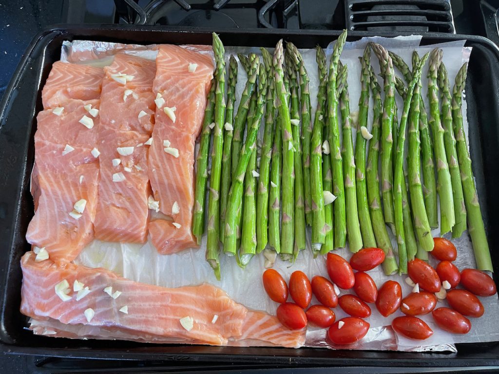 Ready to go in the oven - sheet pan dinner