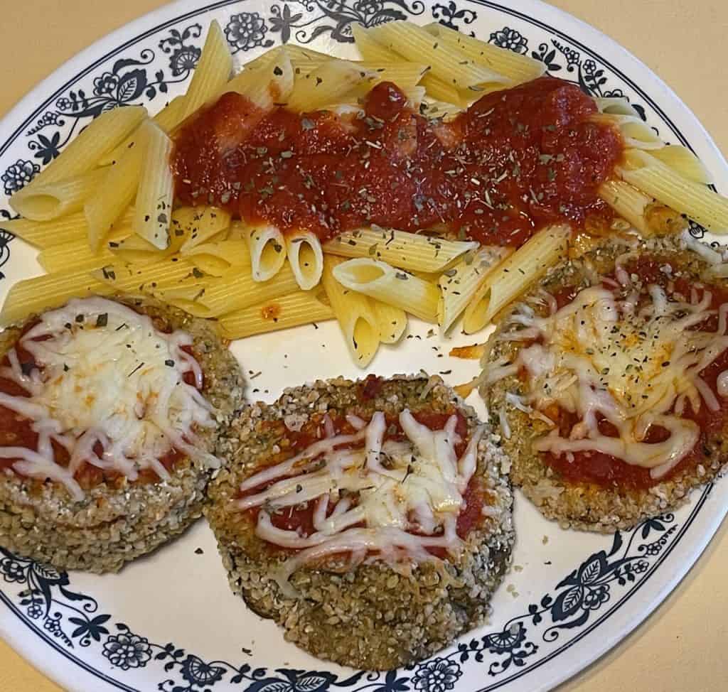 Airfryer Eggplant Parm Rounds with Gluten Free Pasta