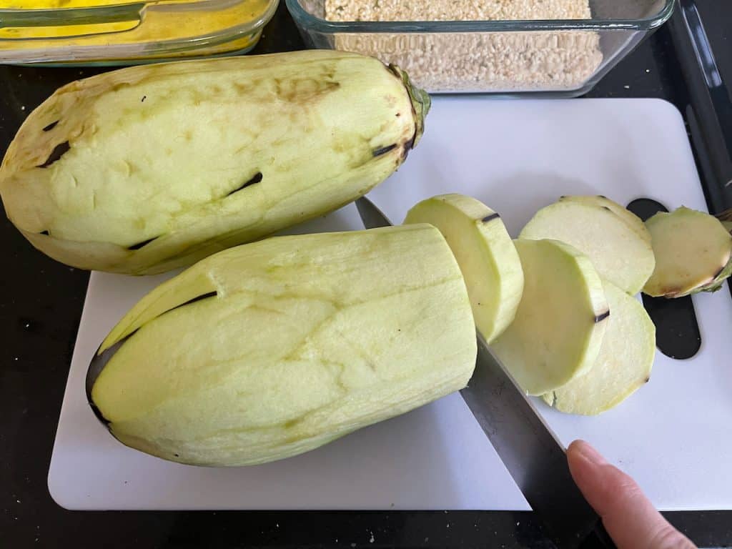 Cutting up eggplant