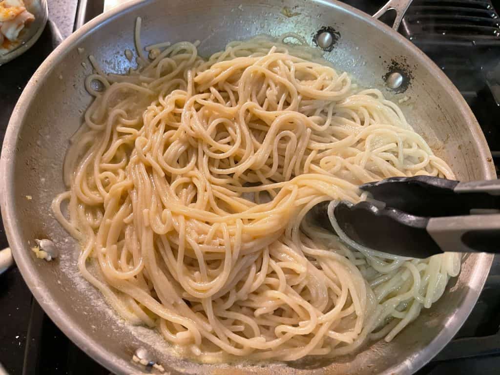 Tossing linguine in butter