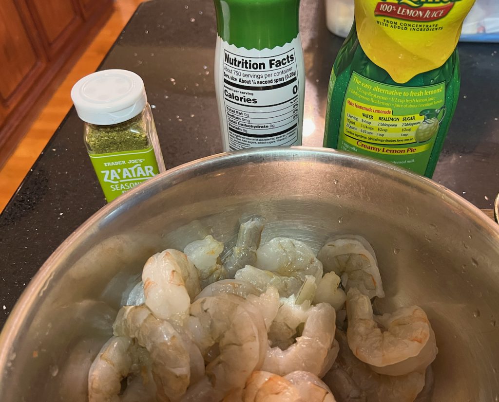 Preparing the shrimp