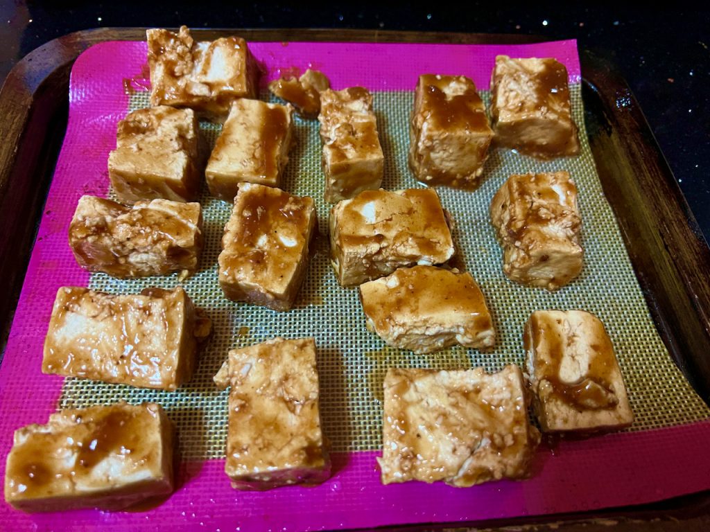 Tofu on silicone mat