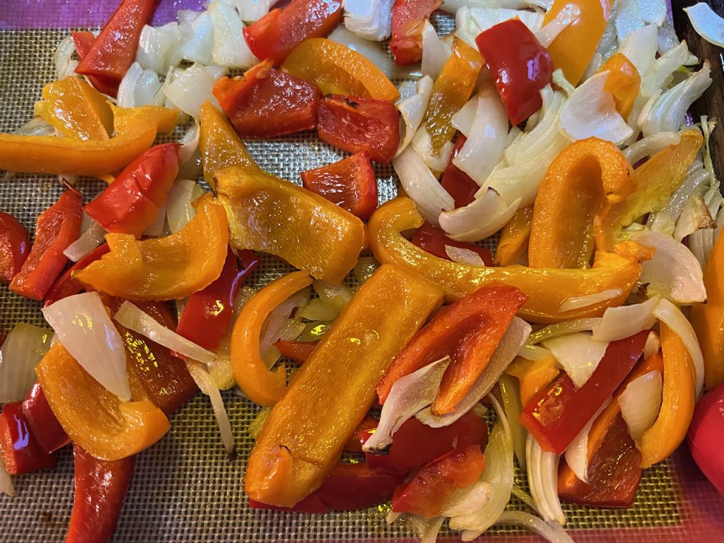 Roasted peppers and onions
