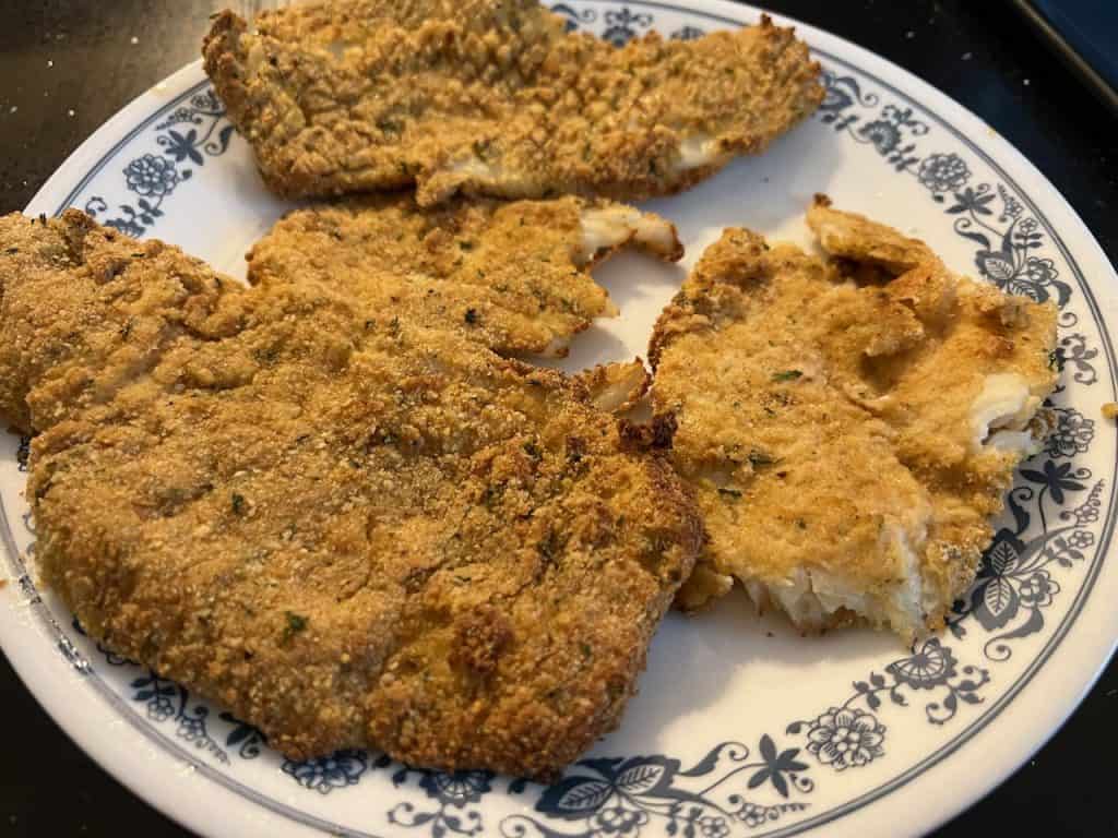 air fryer breaded flounder - some pieces broken