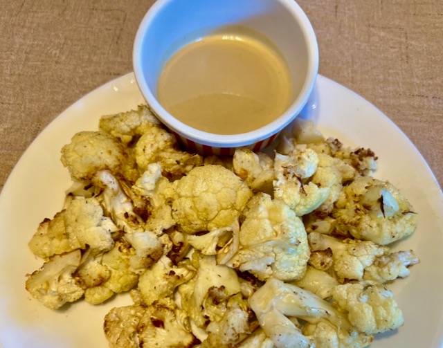Air Fryer Roasted Cauliflower with Tahini on the side