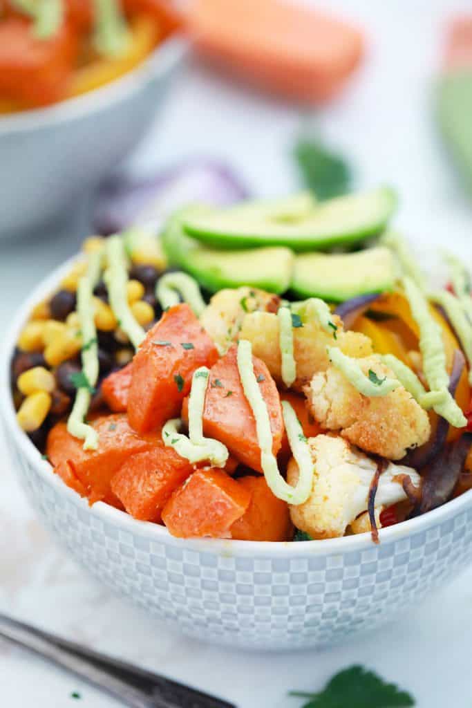 Top shot of Healthy Sweet Potato Black Bean Bowls