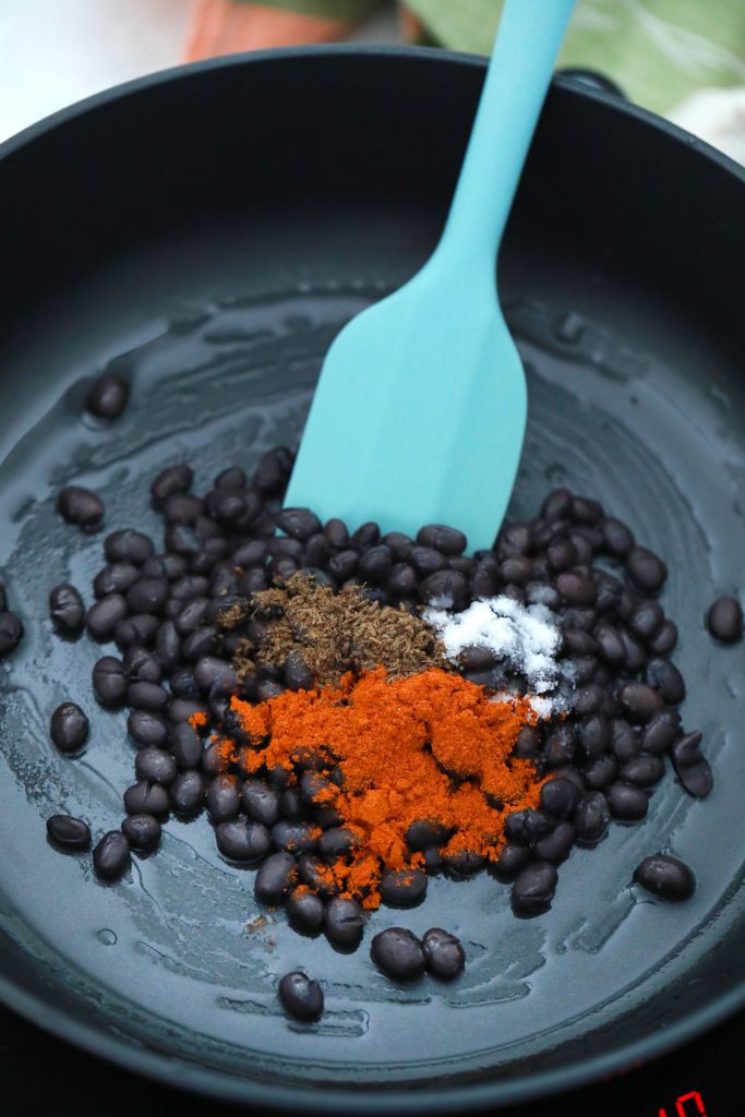 black beans in pan