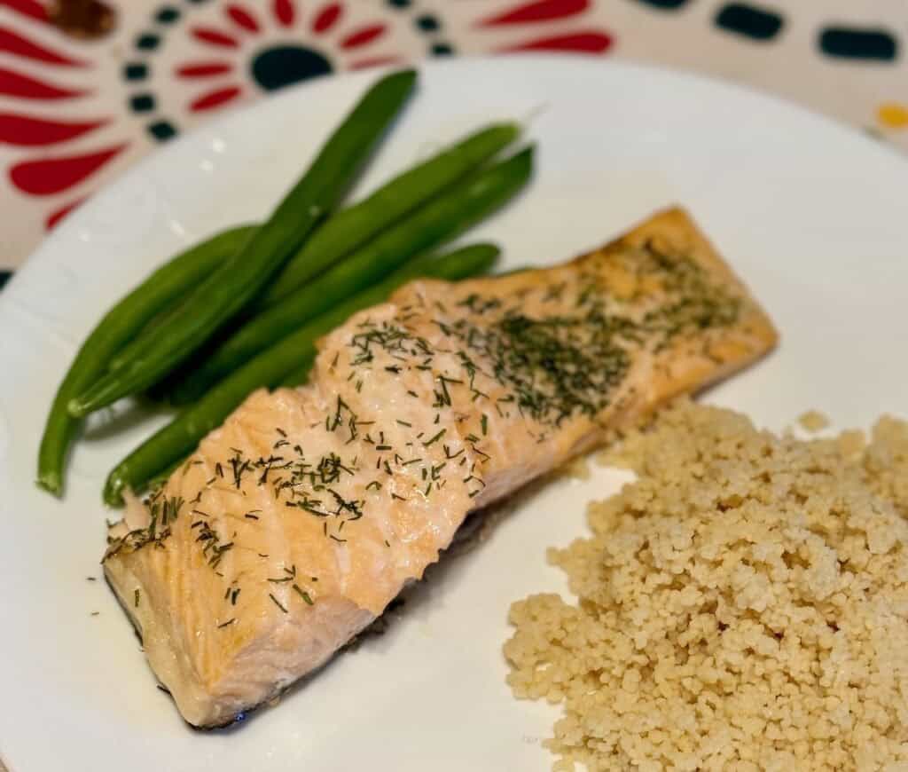 Air Fryer Lemon Dill Salmon on a plate